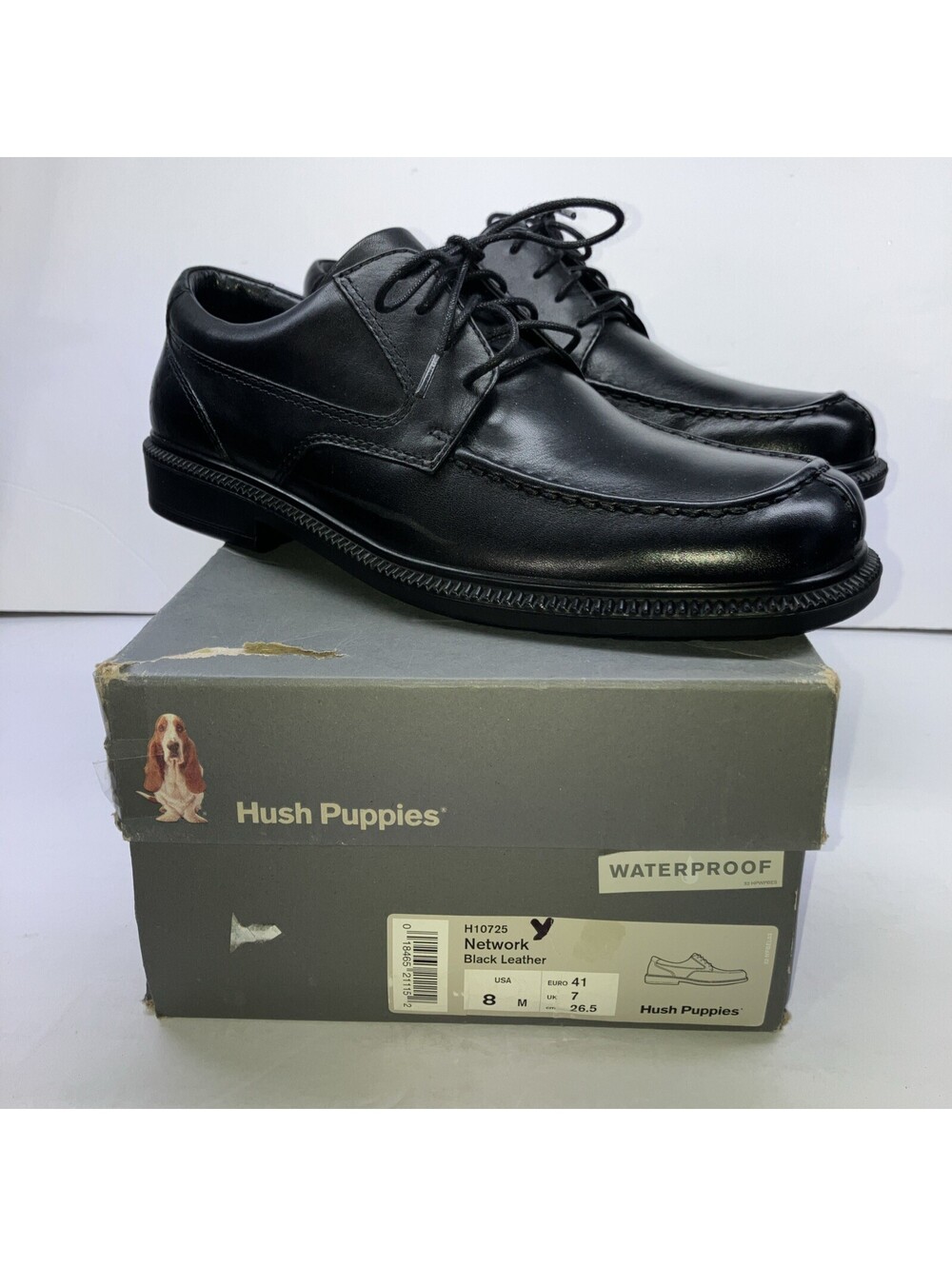 Hush Puppies Men's 8 M Black Leather Network H10725 Lace-Up Shoes Waterproof NEW